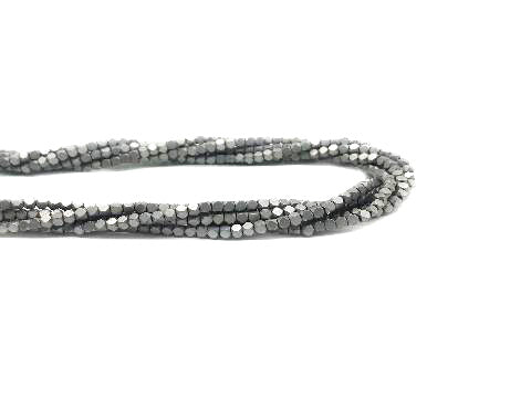 Coated Hematite A Matte Silver Faceted Cube 2Mm