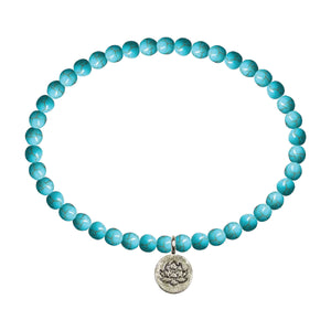 4MM Round Blue Turquoise Magnesite Stretch Anklet w/ Lotus Charm 9in