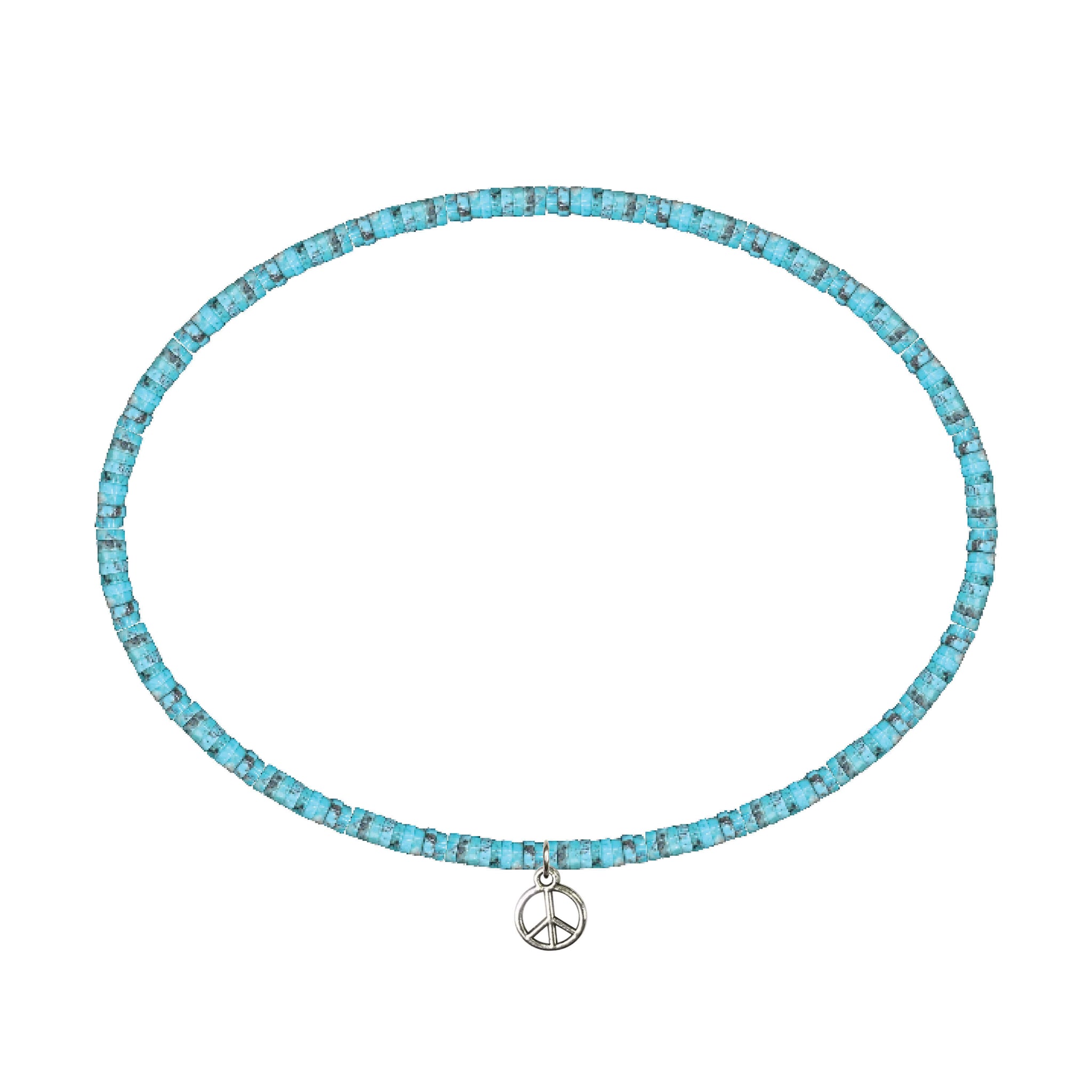 2X4MM Heishi Turquoise Magnesite Stretch Anklet w/ Peace Charm 9in