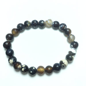 Brown Fire Agate Faceted Beads Bracelet 8mm