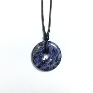 Sodalite 40x6mm Donut With Cotton Cord Necklace