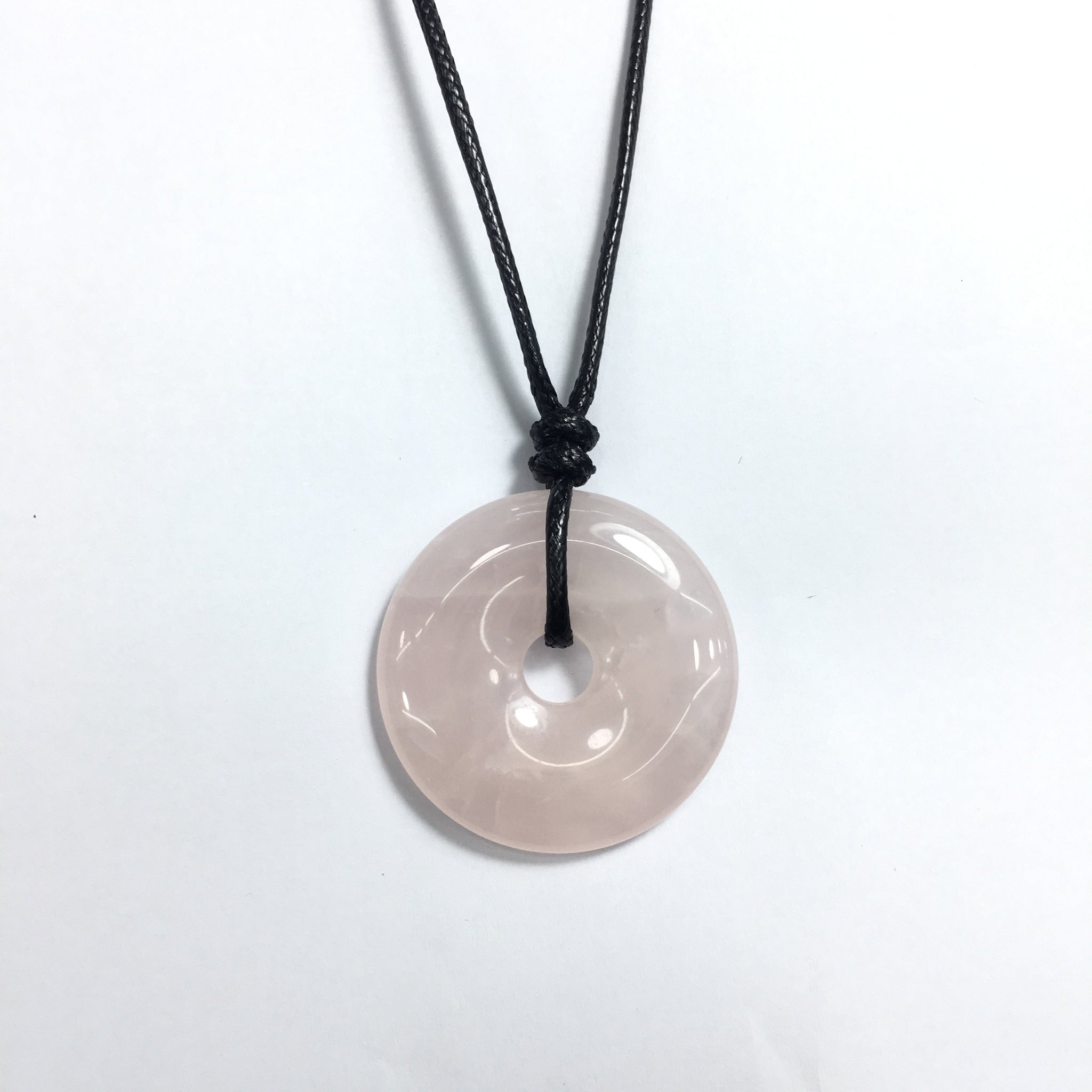 Rose Quartz 40x6mm Donut With Cotton Cord Necklace