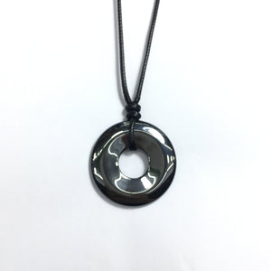 Hematite 40x5mm Donut With Cotton Cord Necklace