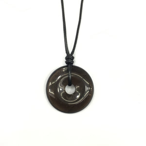 Ice Obsidian 40x6mm Donut With Cotton Cord Necklace