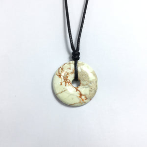 Natural Impression Jasper 40x6mm Donut With Cotton Cord Necklace