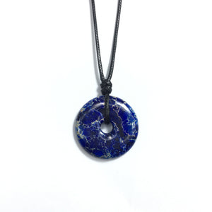 Impression Jasper Blue 40x6mm Donut With Cotton Cord Necklace