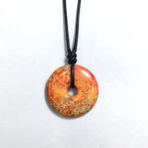 Impression Jasper Orange 40x6mm Donut With Cotton Cord Necklace