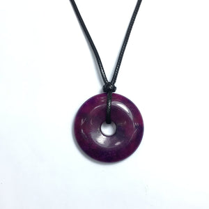 Colored Jade Sugilite 40x9mm Donut With Cotton Cord Necklace