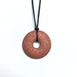 Lava Stone Red 50x10mm Donut With Cotton Cord Necklace