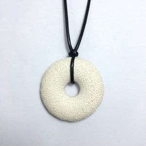 Lava Stone White 50x10mm Donut With Cotton Cord Necklace