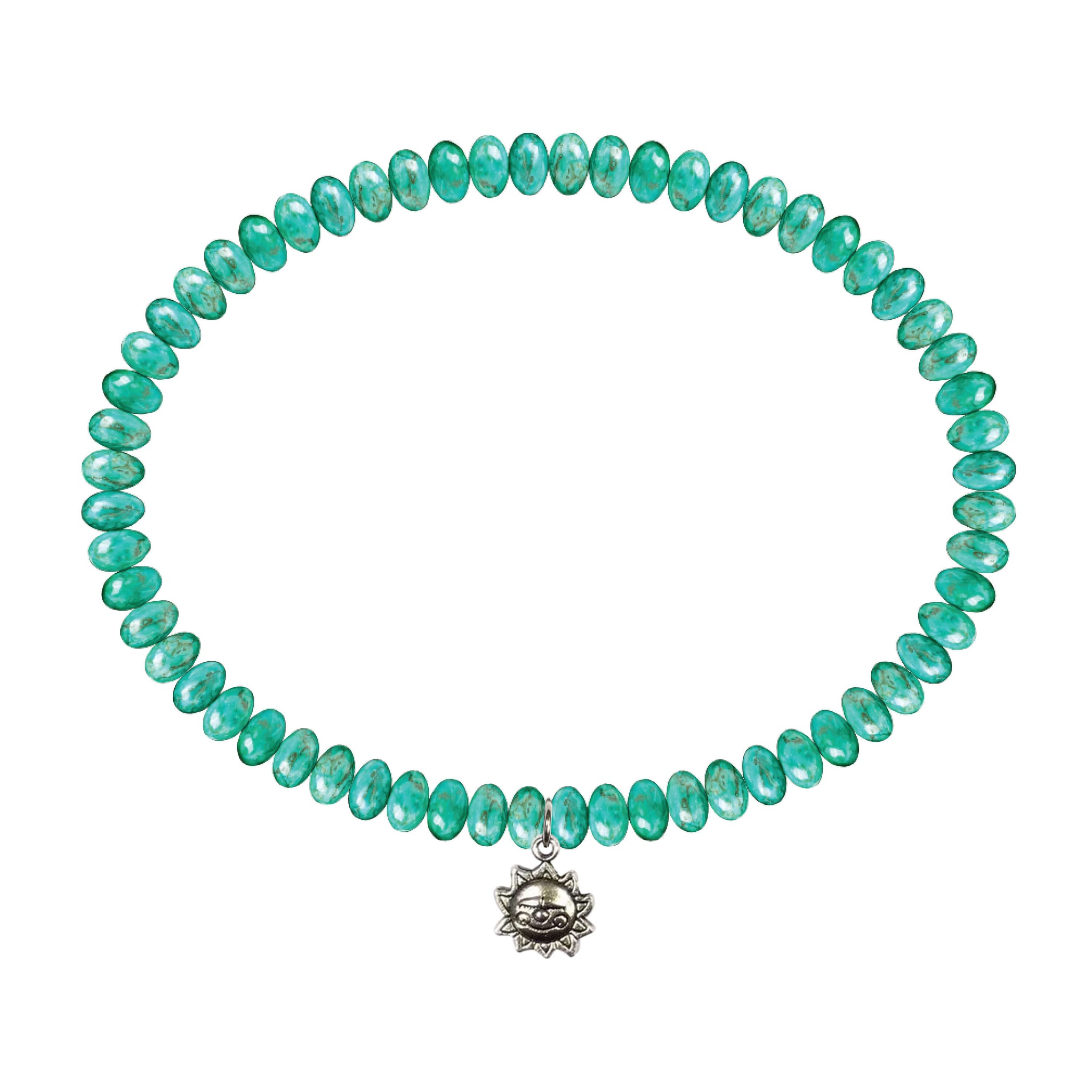 2X4MM Roundelle Turquoise Magnesite Stretch Anklet w/ Sun Charm 9in