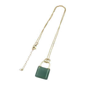 Aventurine Lock Shape Pendant 18X27mm Gold Copper Necklace