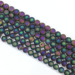 Plated Rainbow Color Agate Druzy Round Beads 12mm