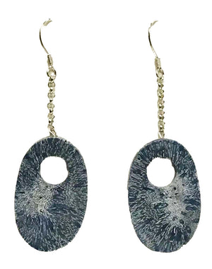 blue sponge coral Dark Gray Oval Earrings