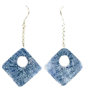 blue sponge coral Diamond with hole Shaped Earrings