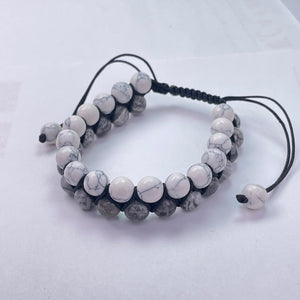 Imitation Howlite White And Map Jasper Round Beads Slide Bracelet 8mm