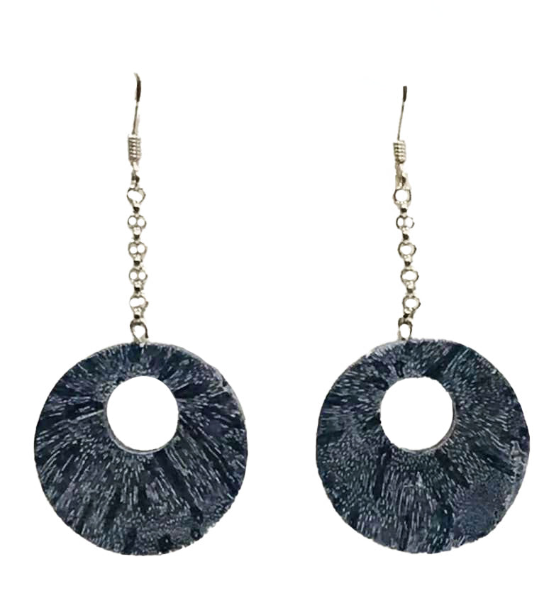 blue sponge coral Dark Gray Round Earrings