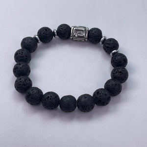 Black Lava Round Beads With Metal Accessories Bracelet 10mm