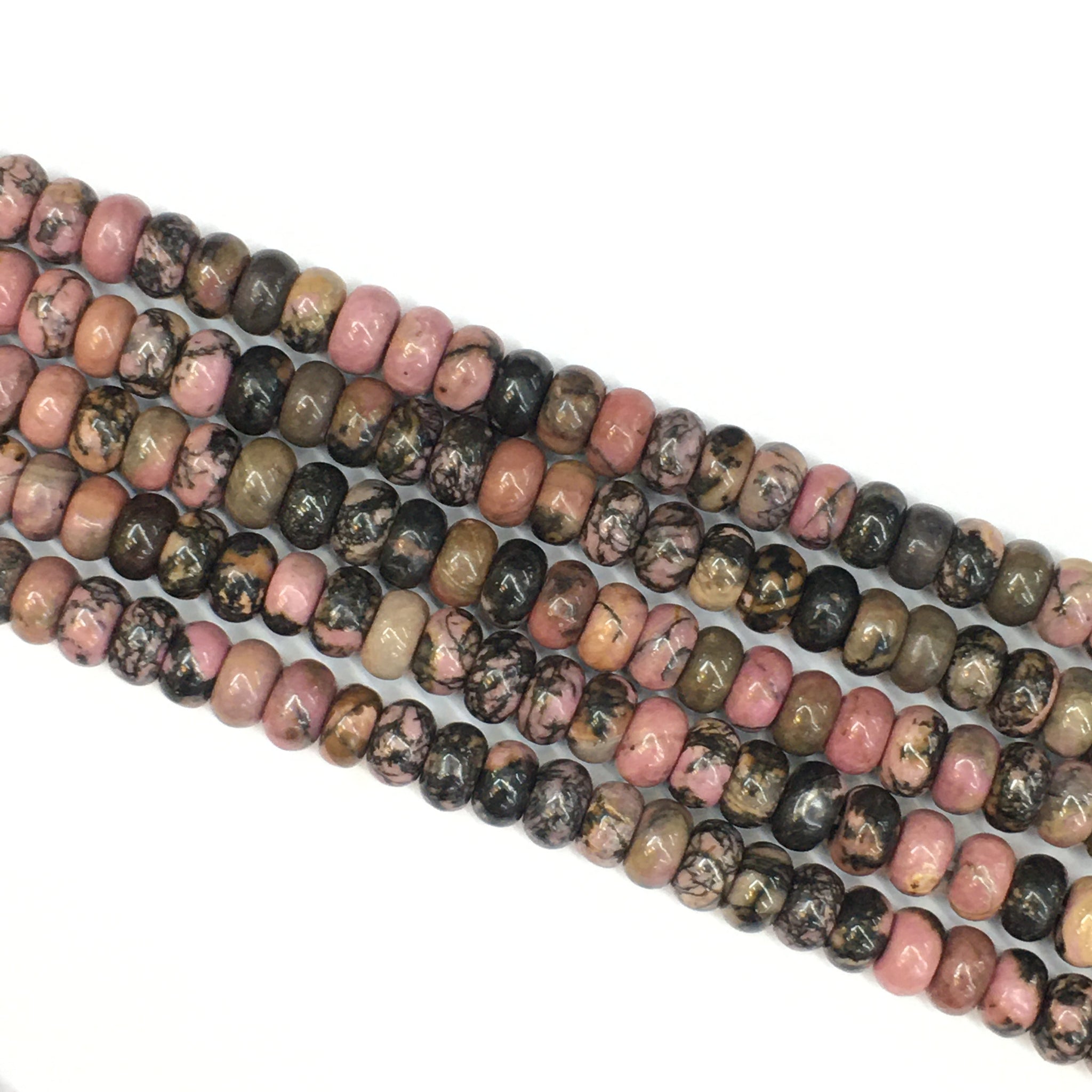 Black Banded Rhodonite Roundel 5X8mm