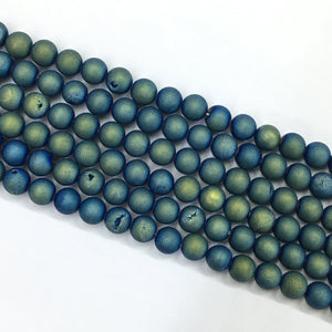 Plated Green Color Agate Druzy Round Beads 10mm