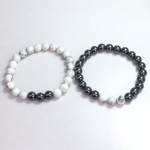 Howlite White And Hematite Round Beads Couple Bracelet 8mm