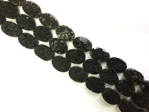 8 Inch Coated Agate Druzy Black Flat Oval 10X14Mm