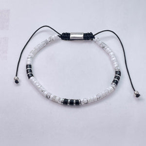 Howlite White Heishi With Metal Accessories Slide Bracelet 2x4mm