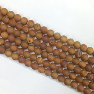 Plated Dark Champagne Color Agate Druzy Round Beads 12mm