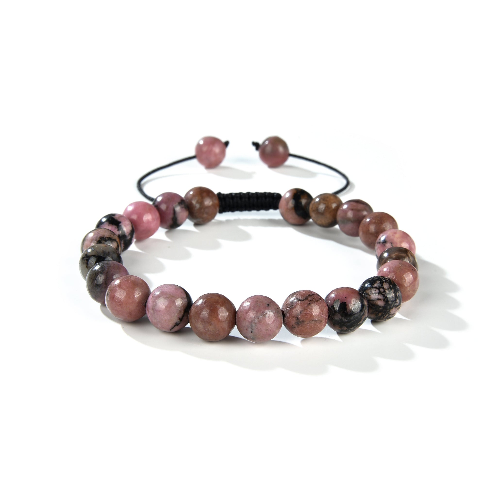 Black Banded Rhodonite Round Beads Slide Bracelet 8mm