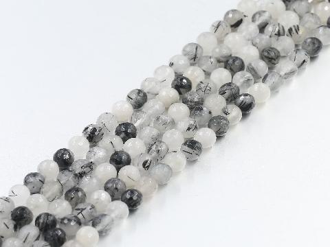 Black Tourmalated Quartz Faceted Rounds 12Mm