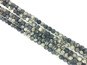 Matte Black Lace Picasso Jasper Round Beads 4Mm