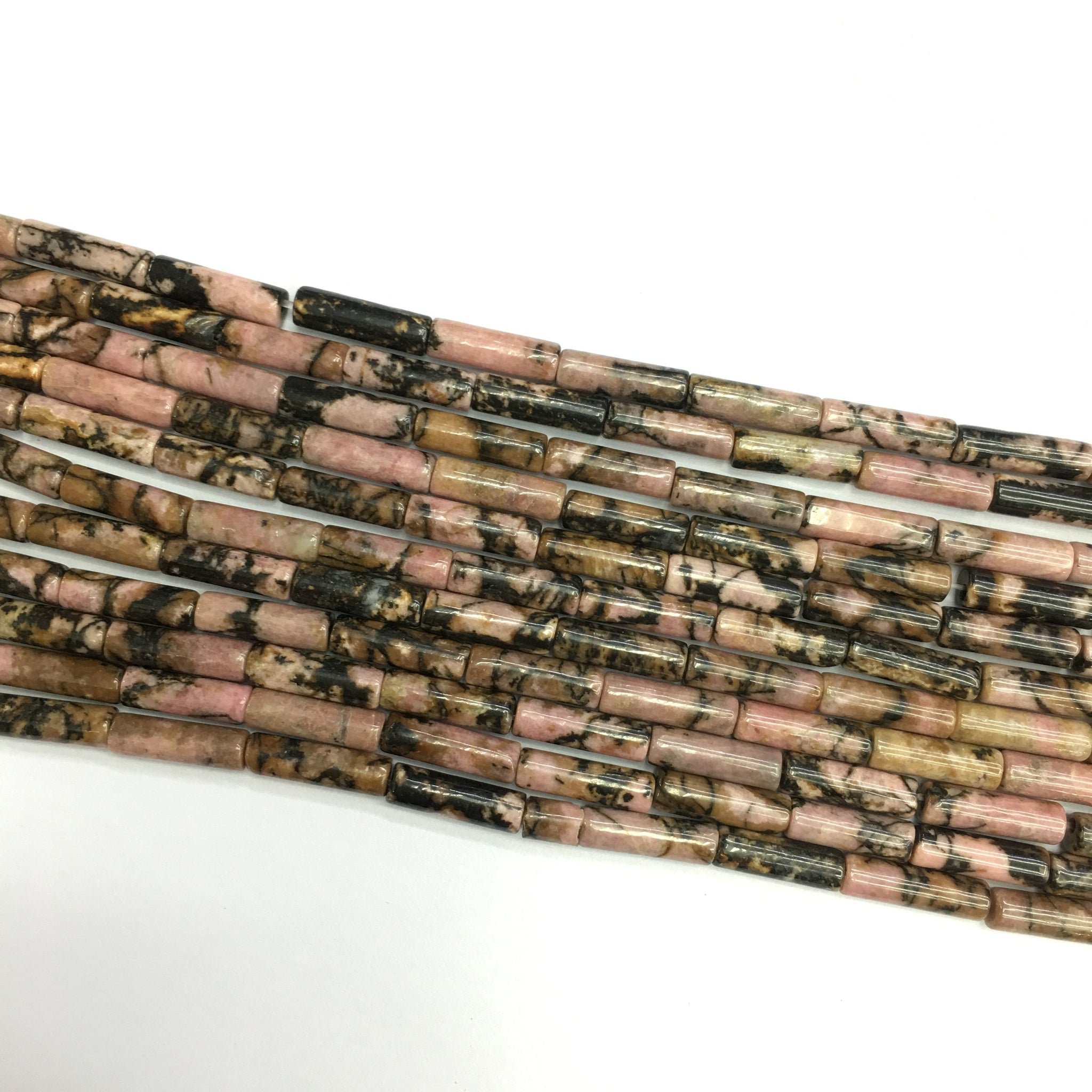 Black Picture Rhodonite Tube 4X13mm