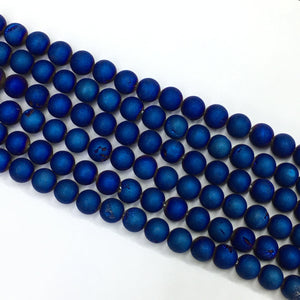 Plated Blue Color Agate Druzy Round Beads 14mm