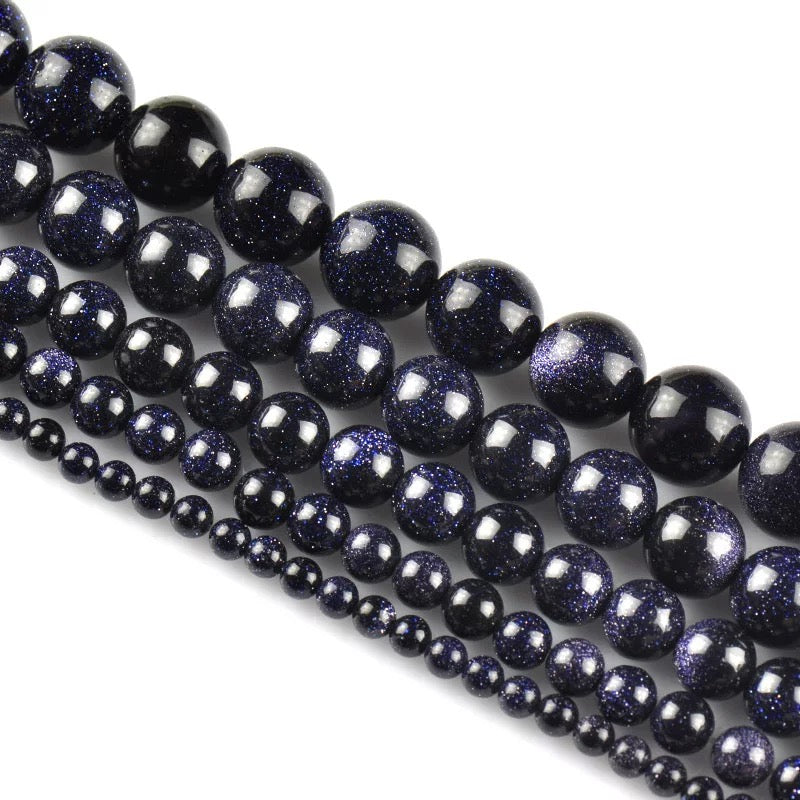 Blue Gold Stone Round Beads 6mm