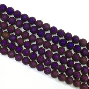 Plated Purple Color Agate Druzy Round Beads 10mm