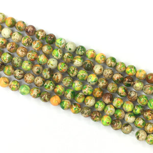 Yellow And Green Impression Jasper Round Beads 6mm