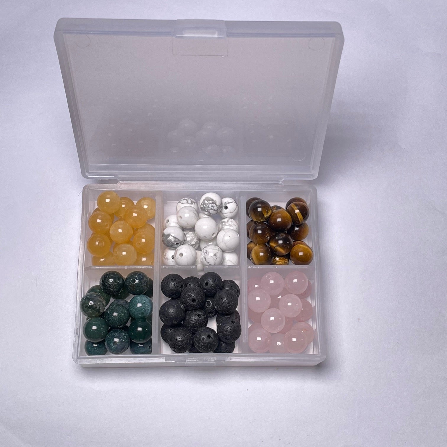 (Yellow Jade-Howlite White-Tiger Eye-Moss Agate-Lava Stone-Rose Quartz) Round Beads 8mm