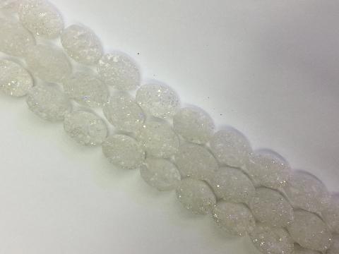 8 Inch Coated Agate Druzy Ab White Flat Oval 22X30Mm