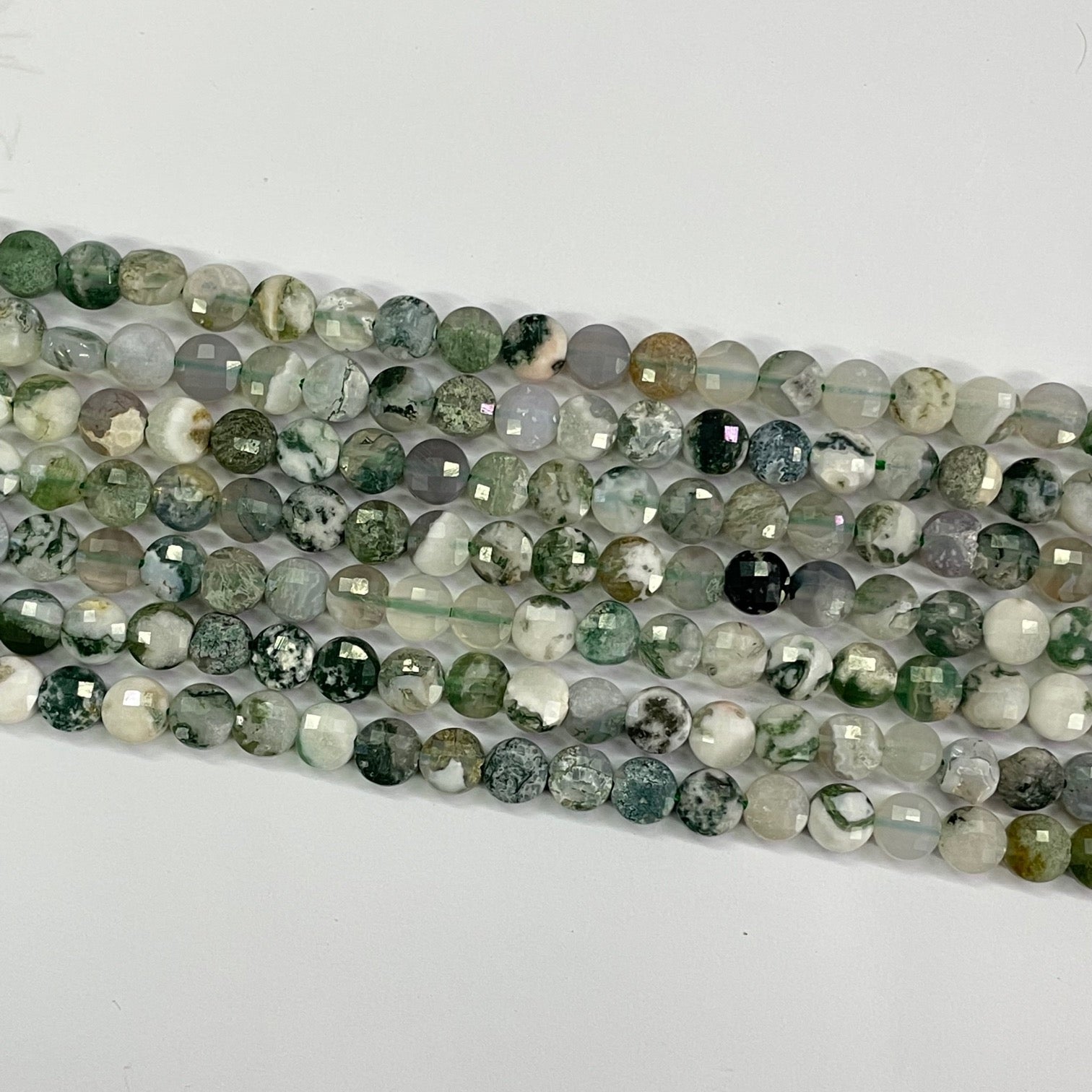 Tree Agate Faceted Puff Coin 6mm