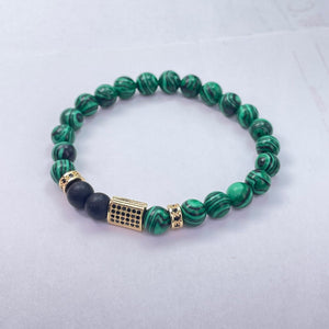 Imitation Malachite Round Beads With Metal Accessories Bracelet 8mm