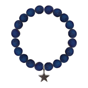 Geo Druzy BLUEBERRY Stretch Bracelet 8MM With Silver Star Charm