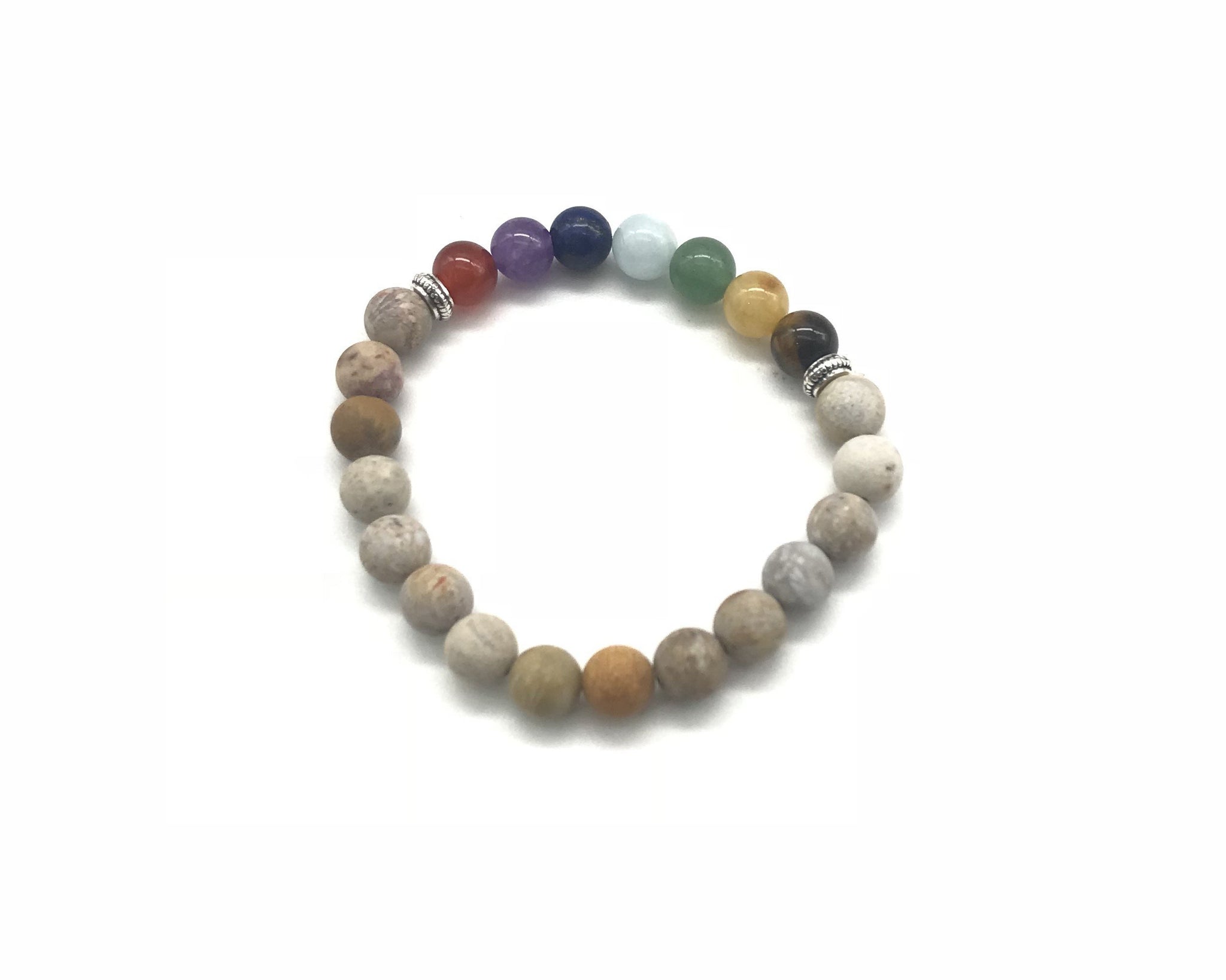Matte Petoskey Jasper 7 Chakras Bracelet 8mm