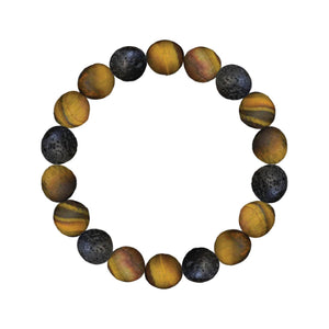 Men's Bracelet Matte Tiger Eye and Lava Stone Round Beads 10mm