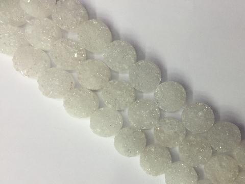 8 Inch Coated Agate Druzy Ab White Puff Coin 12Mm