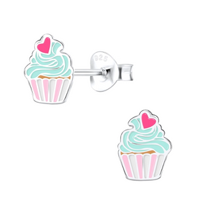 Silver Cupcake Stud Earrings