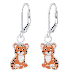 Silver Tiger Lever Back Earrings