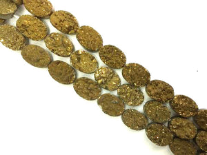 8 Inch Coated Agate Druzy Gold Flat Oval 12X16Mm