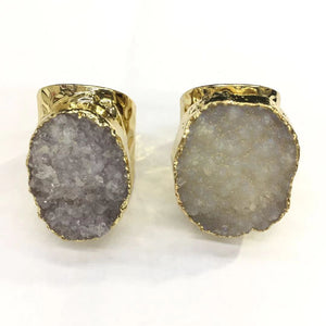 Agate druzy freeform oval Gold Ring 18-25mm