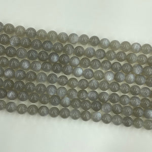 Silver Gray Moonstone Round Beads 8mm