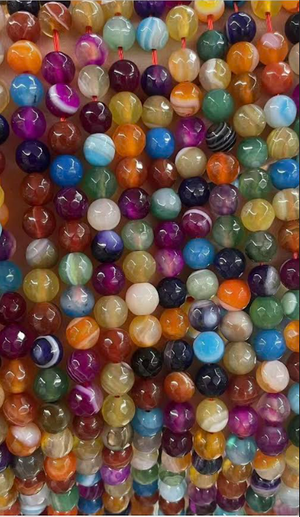 MIXED COLOR FACETED AGATE ROUND BEADS 8MM